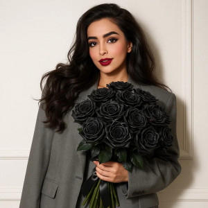 15 черных роз с лентами